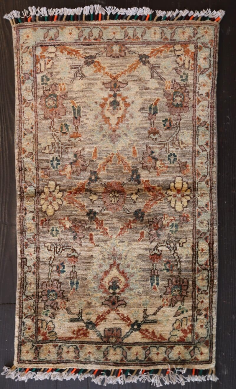 Distressed Hand-Knotted Oushak Wool Rug