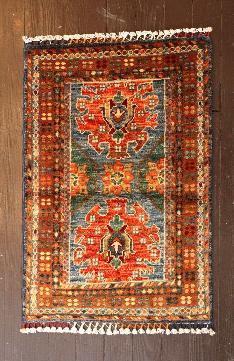 Hand-Knotted Afghan Kazak Wool Rug