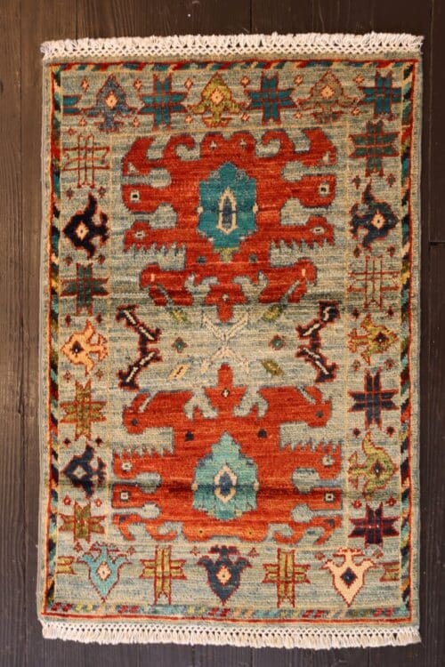 Hand-Knotted Bold Tribal Kazak Wool Rug