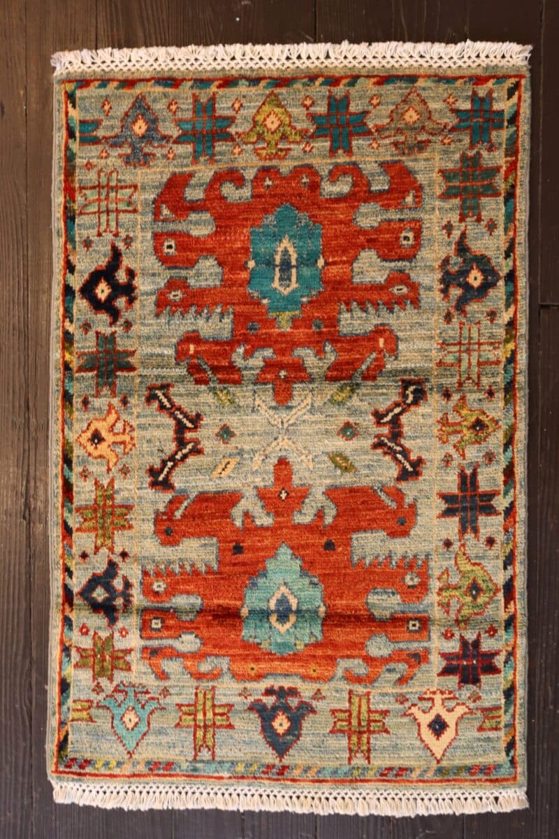 Hand-Knotted Bold Tribal Kazak Wool Rug