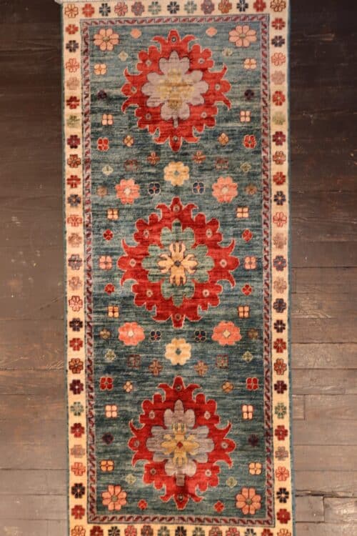 Hand-Knotted Floral Kazak Runner