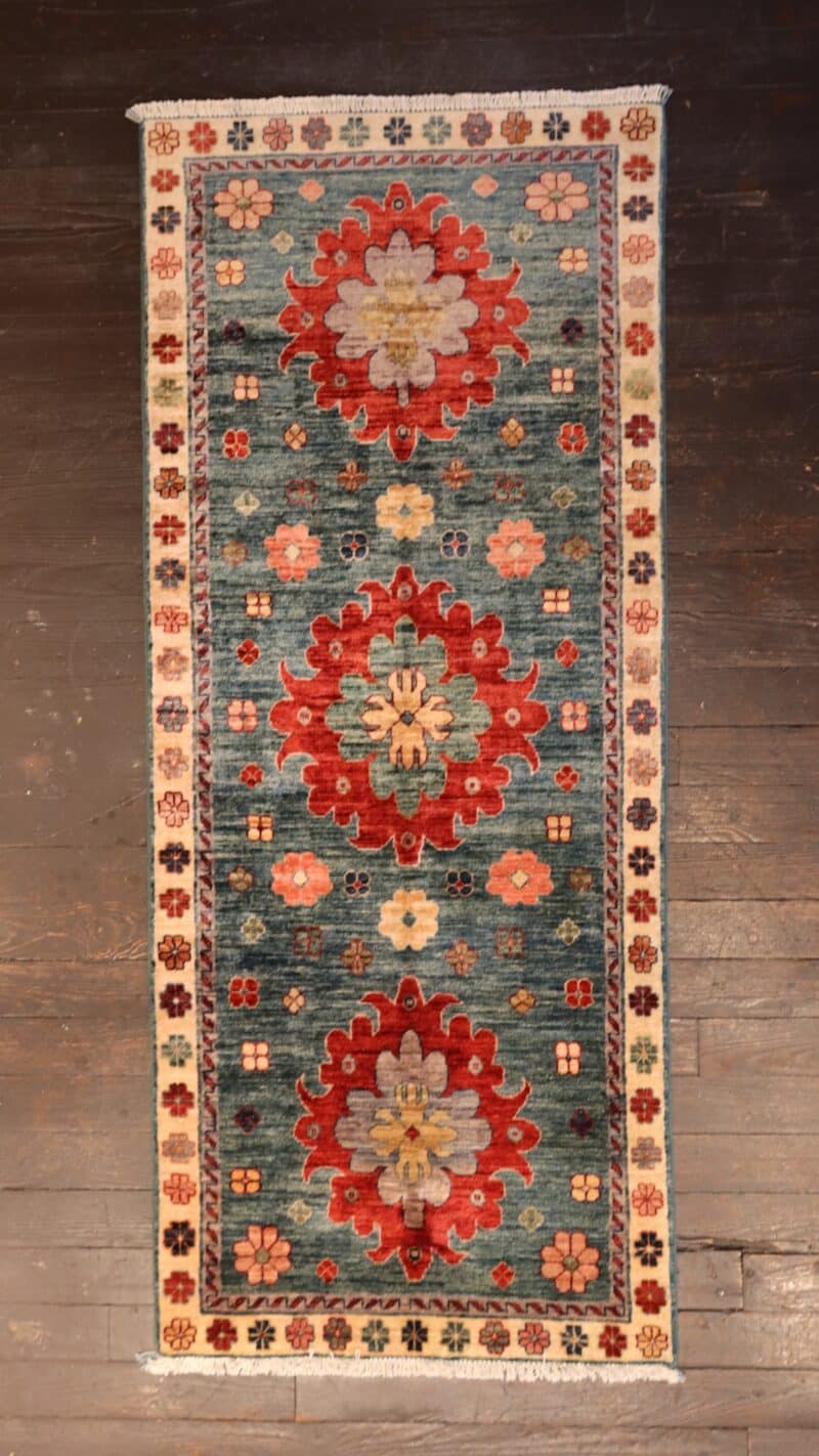 Hand-Knotted Floral Kazak Runner