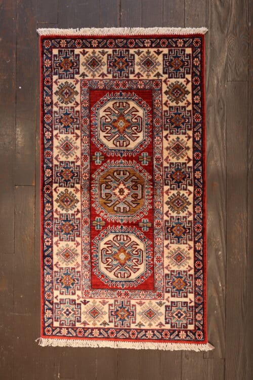 Hand-Knotted Geometric Kazak Wool Rug