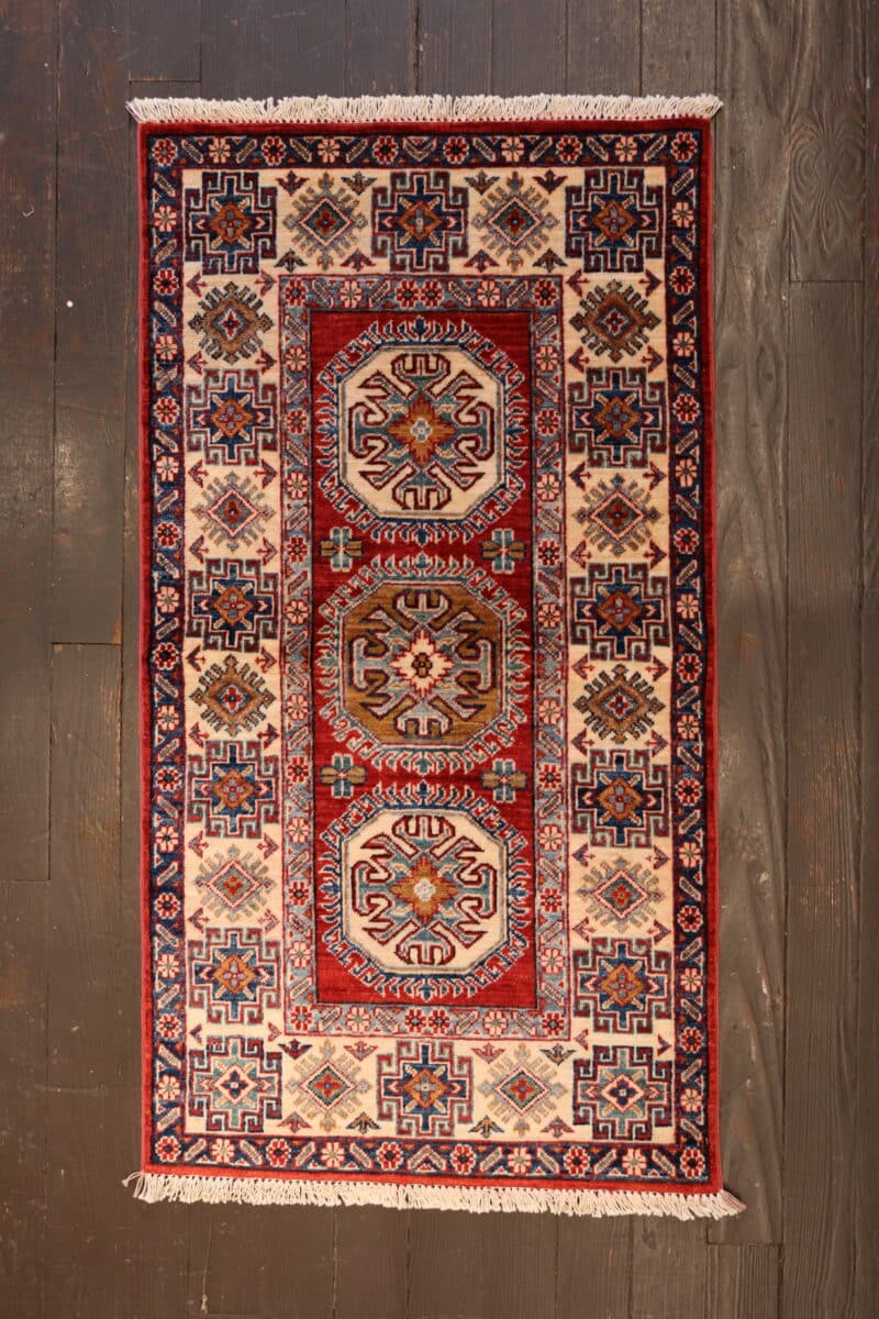 Hand-Knotted Geometric Kazak Wool Rug