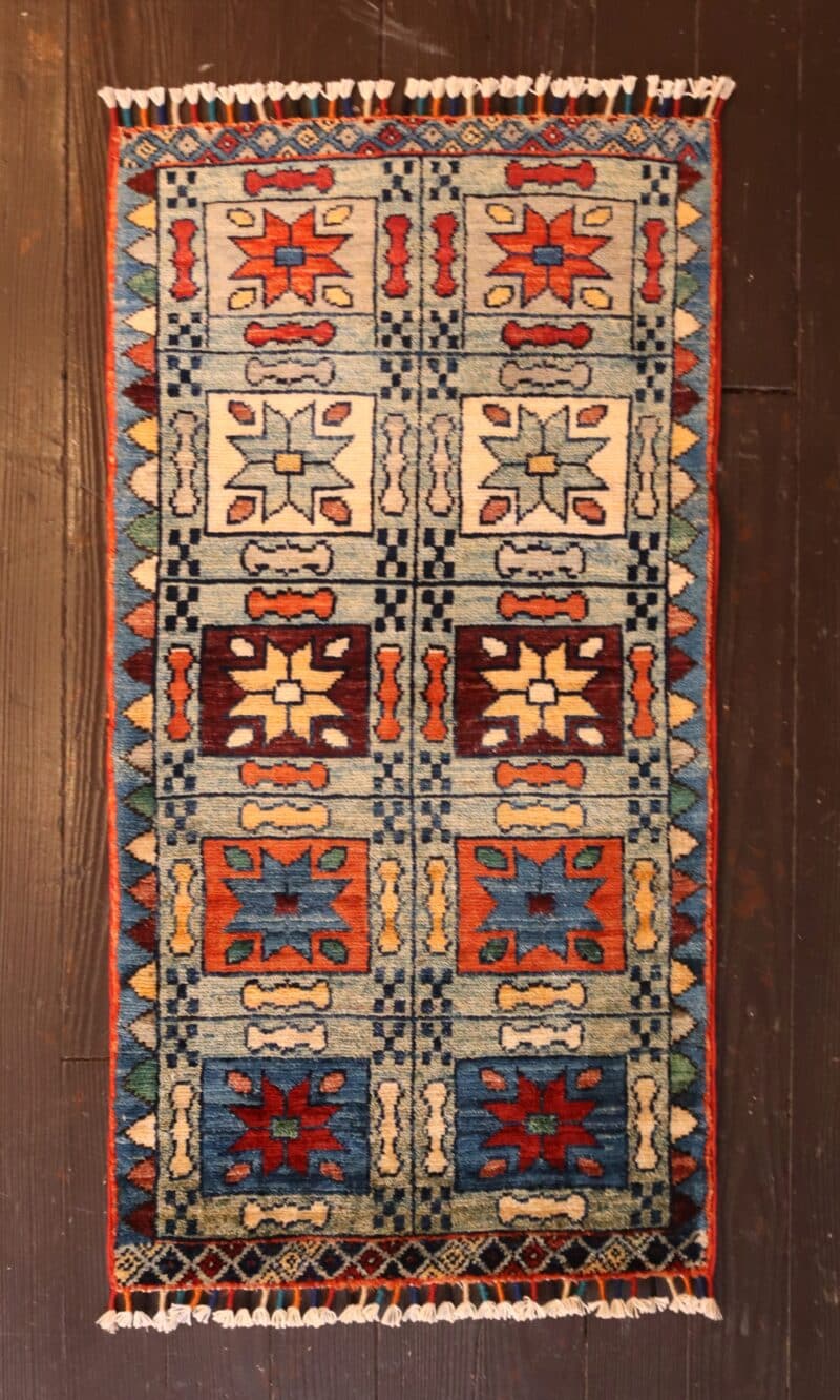 Hand-Knotted Geometric Tribal Kazak Rug