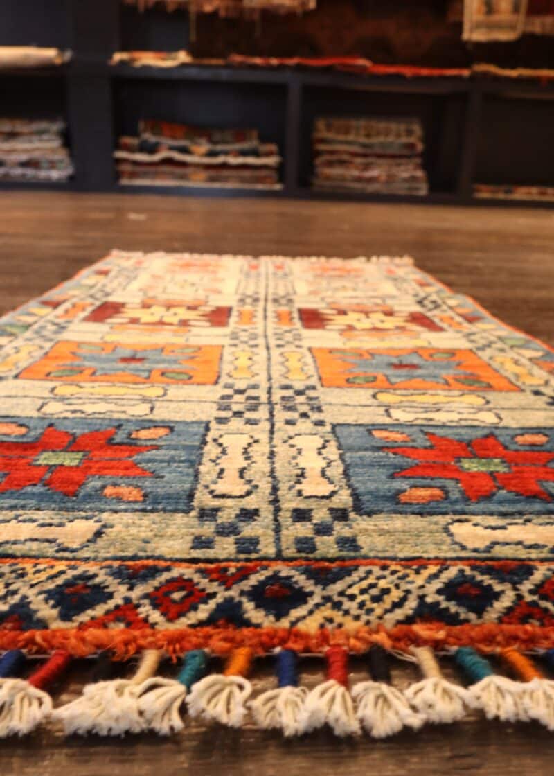 Hand-Knotted Geometric Tribal Kazak Rug