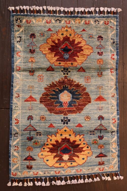 Hand-Knotted Kazak Style Wool Rug