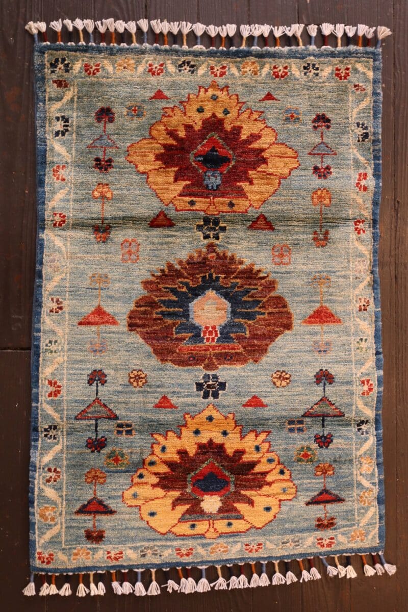 Hand-Knotted Kazak Style Wool Rug