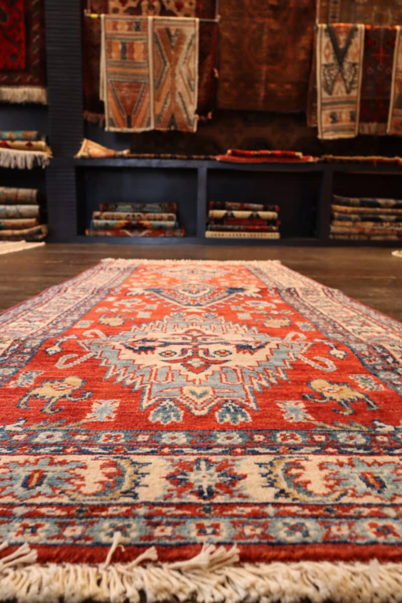 Hand-Knotted Kazak Tribal Medallion Wool Rug