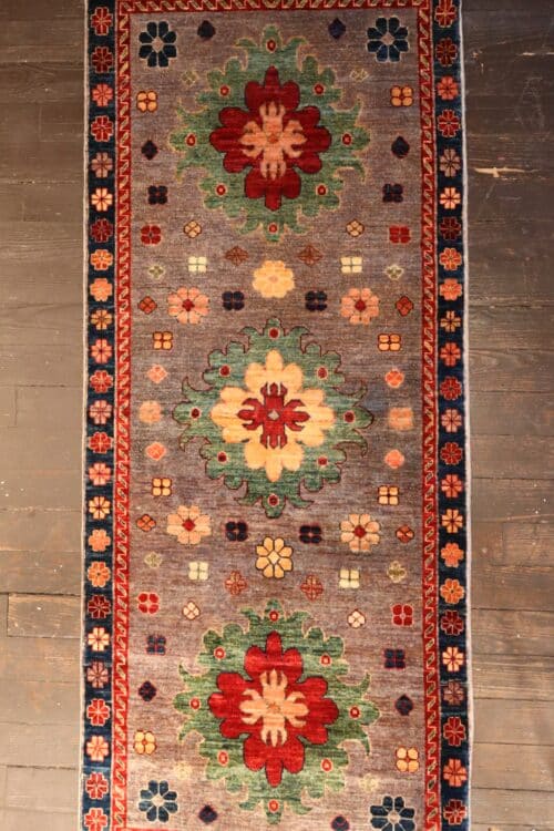 Hand-Knotted Kazak Wool Runner Rug