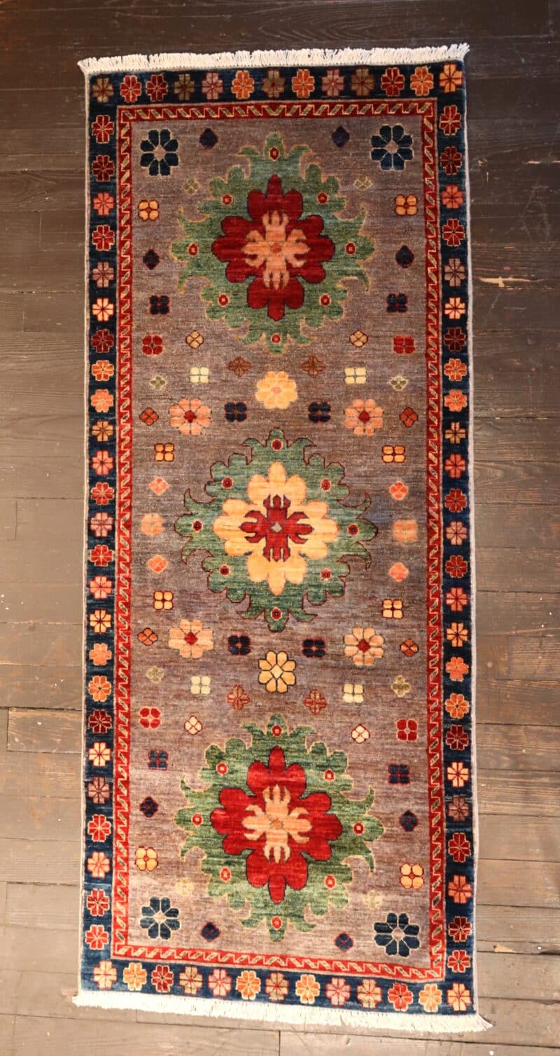 Hand-Knotted Kazak Wool Runner Rug
