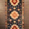 Hand-Knotted Navy Floral Kazak Runner