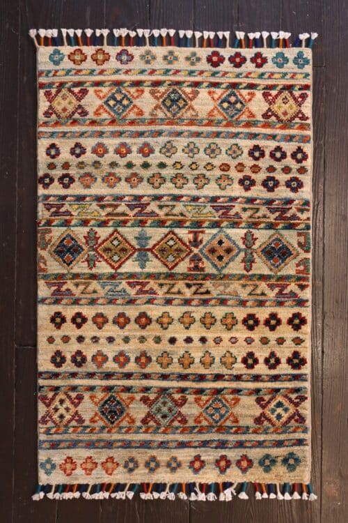 Hand-Knotted Tribal Colorful Striped Design Wool Rug