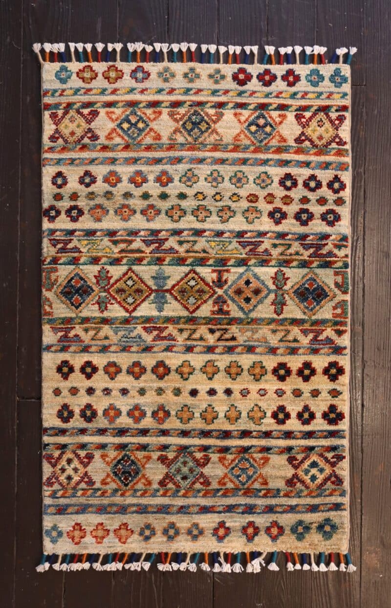 Hand-Knotted Tribal Colorful Striped Design Wool Rug