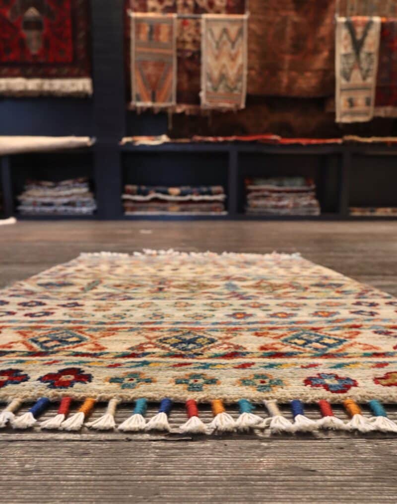Hand-Knotted Tribal Colorful Striped Design Wool Rug