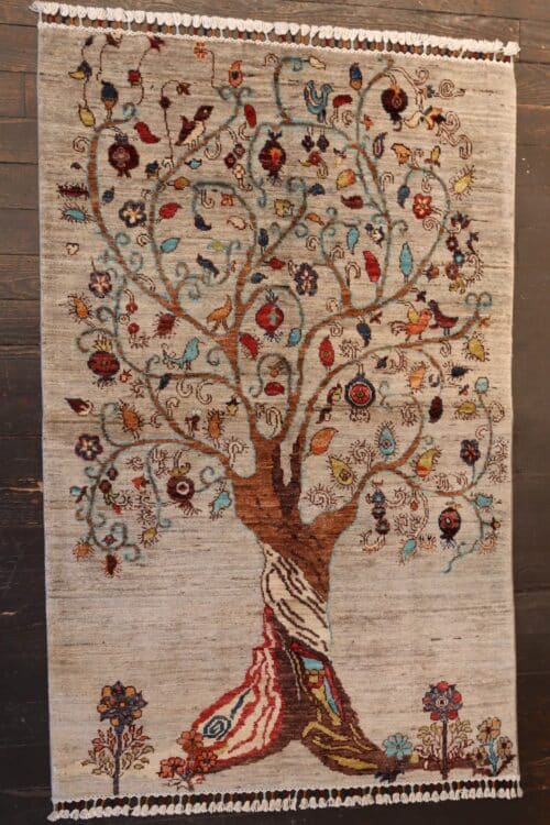 Hand-knotted Pomegranate Tree Gabbeh Wool Rug