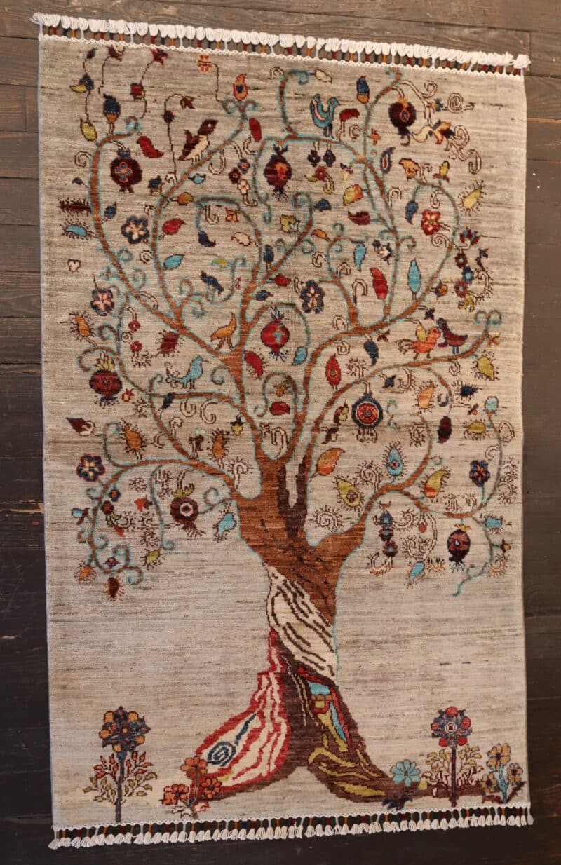Hand-knotted Pomegranate Tree Gabbeh Wool Rug