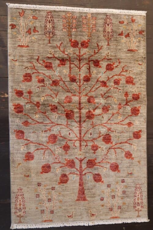Hand-knotted Pomegranate Tree of Life Afghan Wool Rug