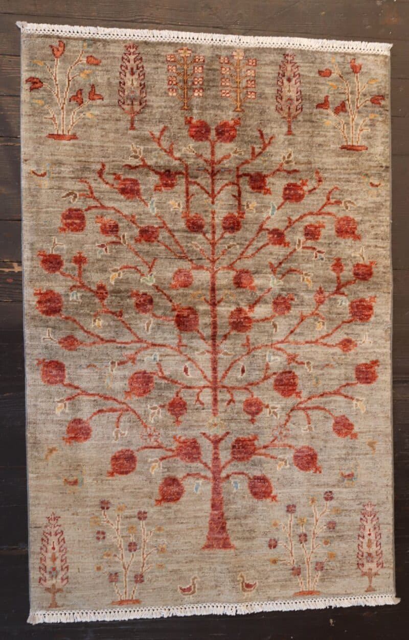 Hand-knotted Pomegranate Tree of Life Afghan Wool Rug