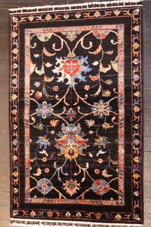 Hand-knotted Vibrant Black Persian Wool Rug