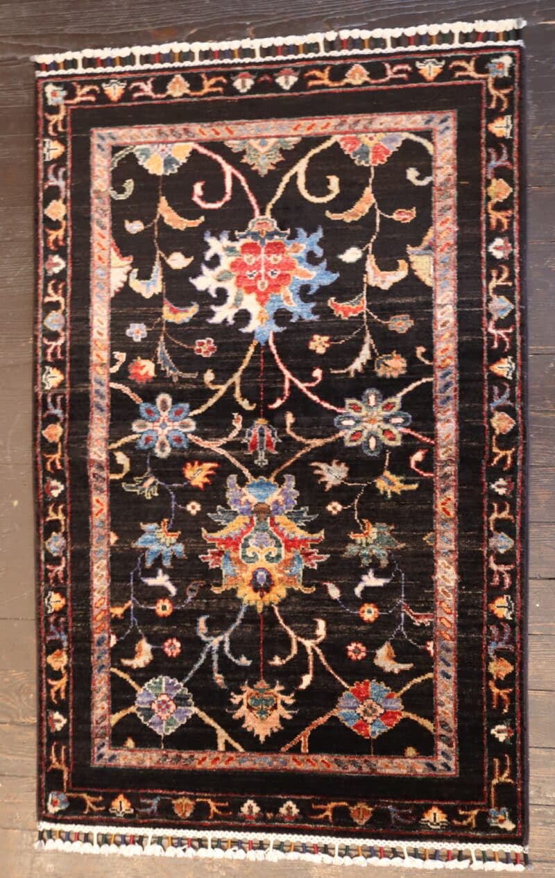 Hand-knotted Vibrant Black Persian Wool Rug