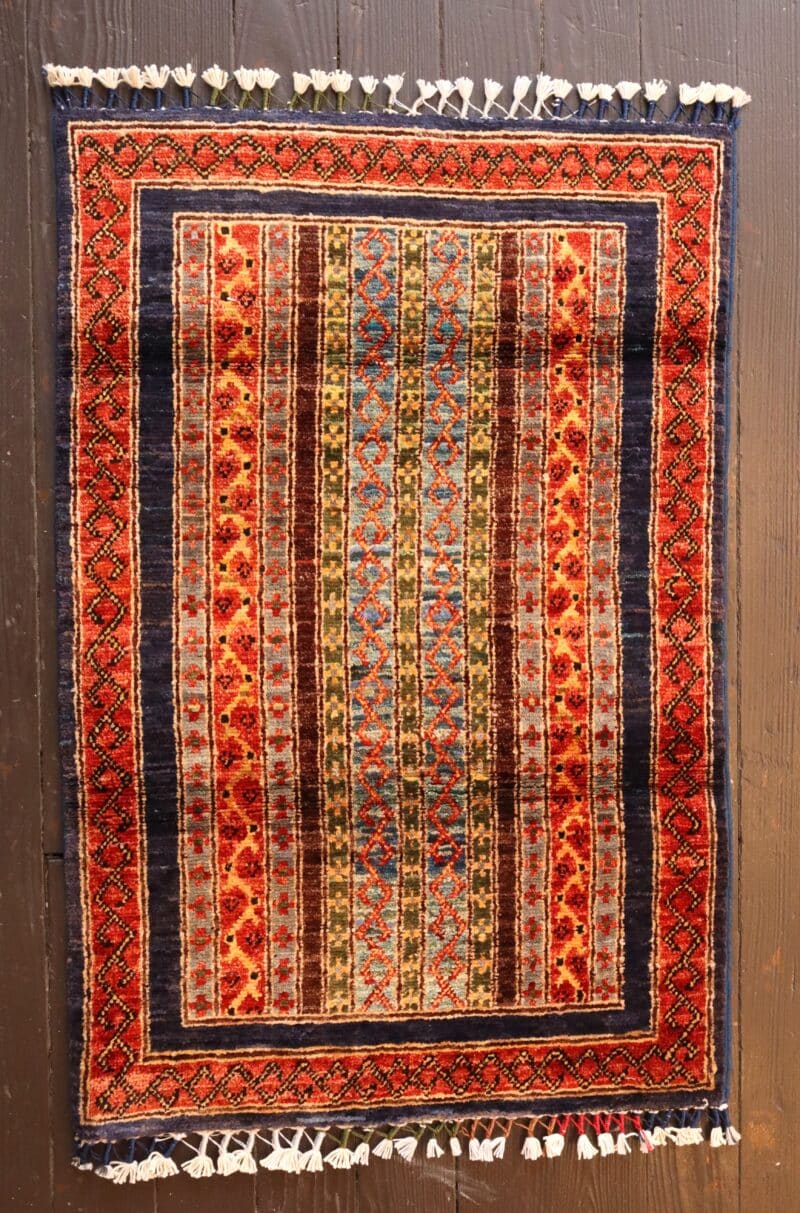 Handknotted Striped Wool Rug